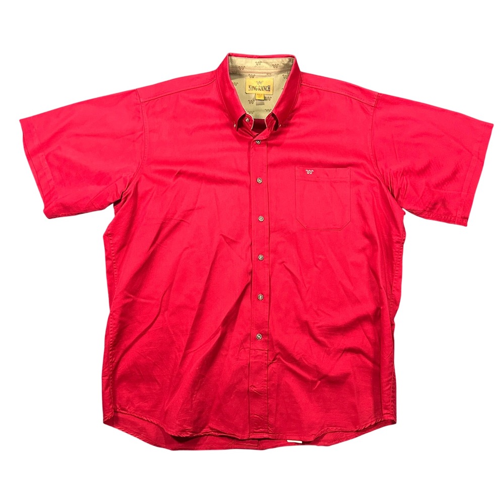 King Ranch Men's Red Short Sleeve Button Down Western Shirt Size 2XL Cotton